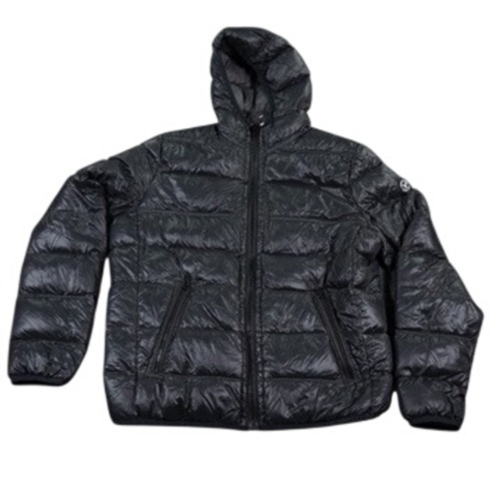 American Eagle Puffer Jacket Mens Large Black Down Filled Hooded Logo Anorak